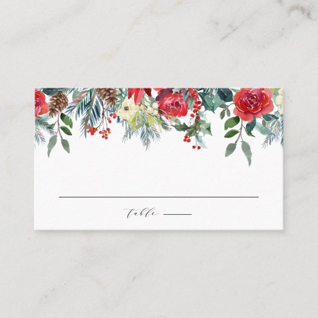 Carte De Placement Watercolor Winter Blooms Garland Mariage botanique (Devant)