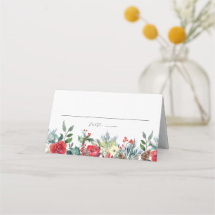 Carte De Placement Watercolor Winter Blooms Garland Mariage botanique