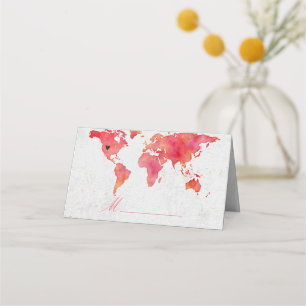 Carte De Placement Watercolor World Map Mariage Table assise