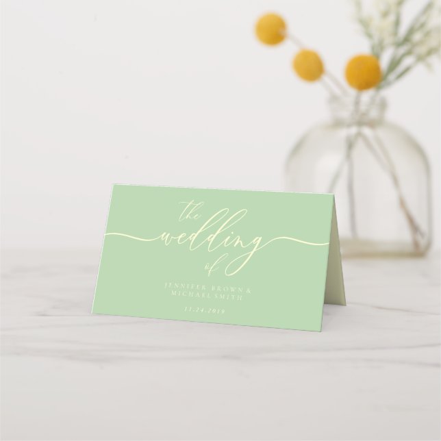 Carte De Placement Wedding Name Simple Pistachio & Cream (Dos)