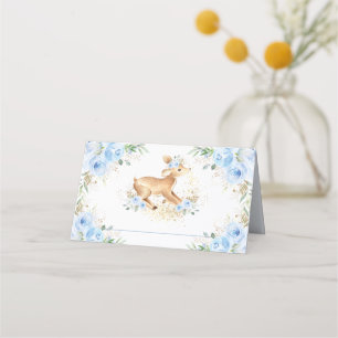 Carte De Placement Whimsical Sweet Deer Baby shower floral bleu