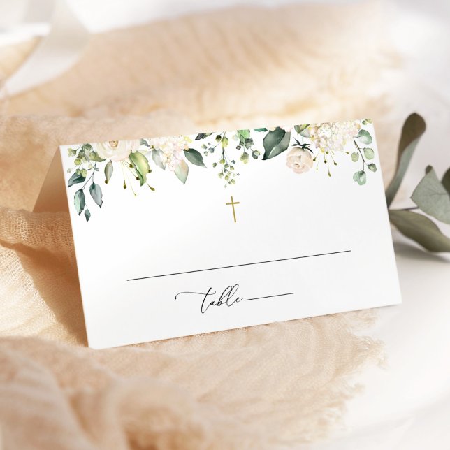 Carte De Placement White Flowers, Cream Flowers, Boho, Floral Baptism (Créateur téléchargé)
