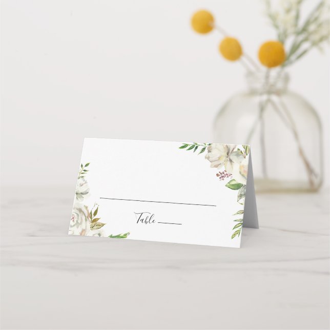 Carte De Placement White Winter Peony Floral Mariage Place Card (Devant)