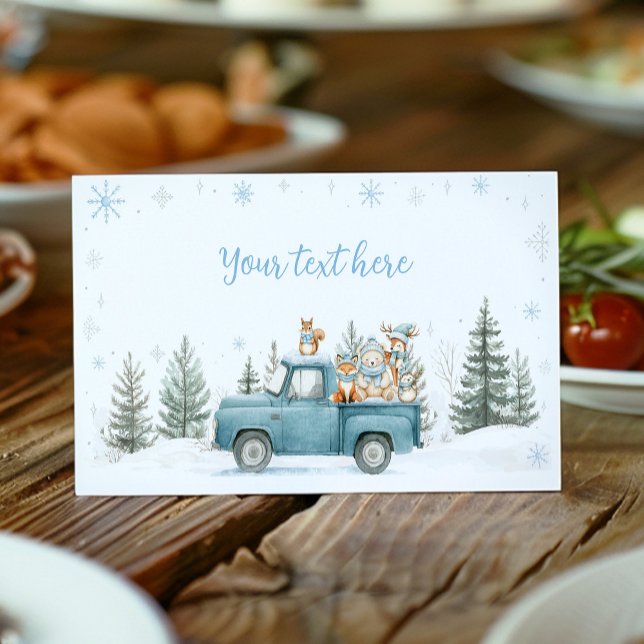 Carte De Placement Winter Truck Woodland Animals Birthday Food Tent (Créateur téléchargé)