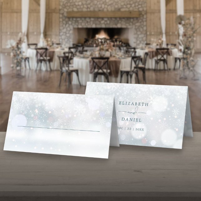 Carte De Placement Winter Wonderland Mariage de neige plié (Winter Wonderland Snow Wedding Folded Place Card)