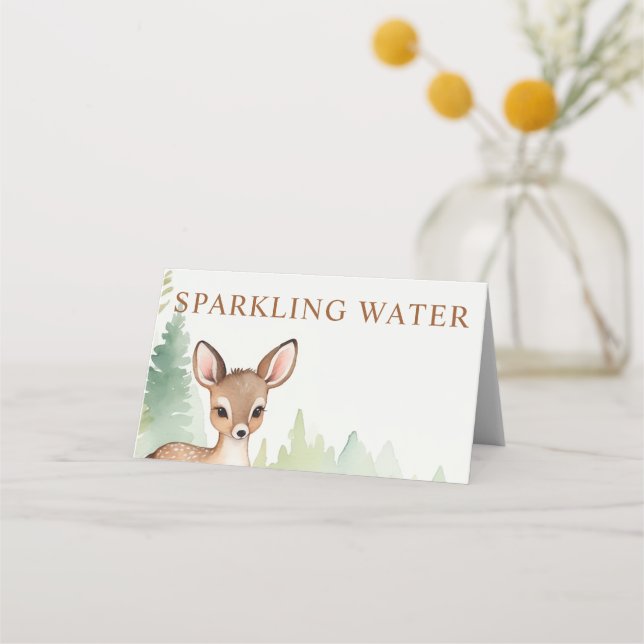 Carte De Placement Woodland Deer Forest Baby Shower Sparkling Water (Dos)