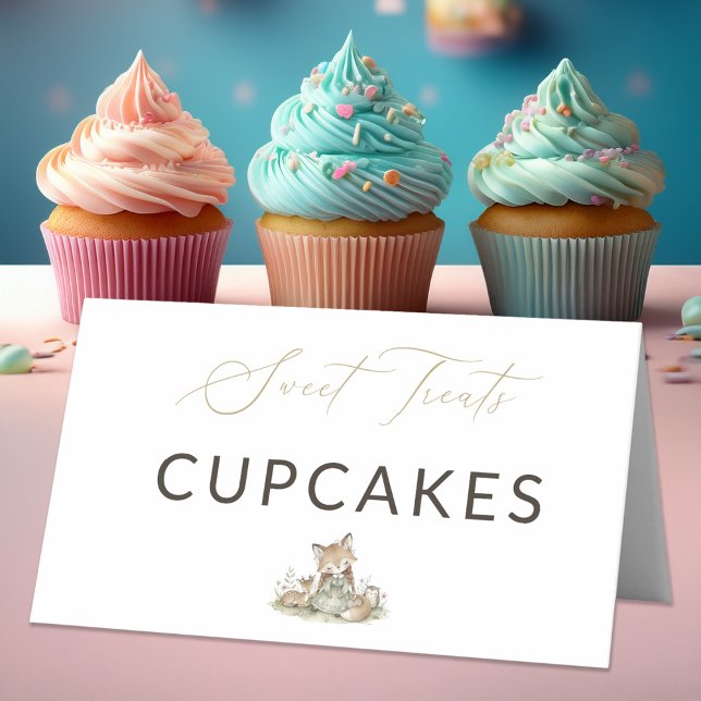 Carte De Placement Woodland Fox Girl Sweet Treats Cupcakes Food Label (Créateur téléchargé)