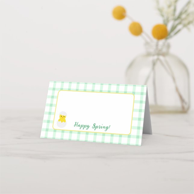 Carte De Placement Yellow Happy Spring Chick Green Check (Devant)