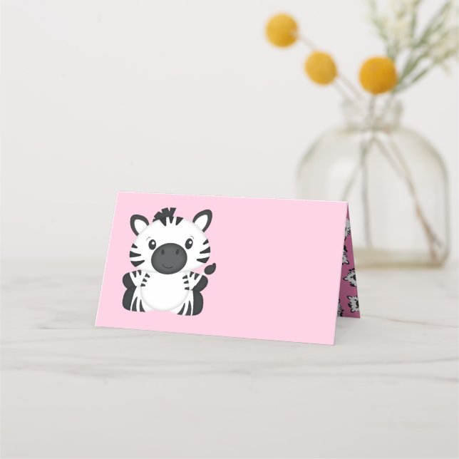 Carte De Placement Zebra Baby shower Safari Rose Girl (Devant)