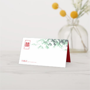 Carte De Placement Zen Bamboo Feuille double bonheur Mariage chinois