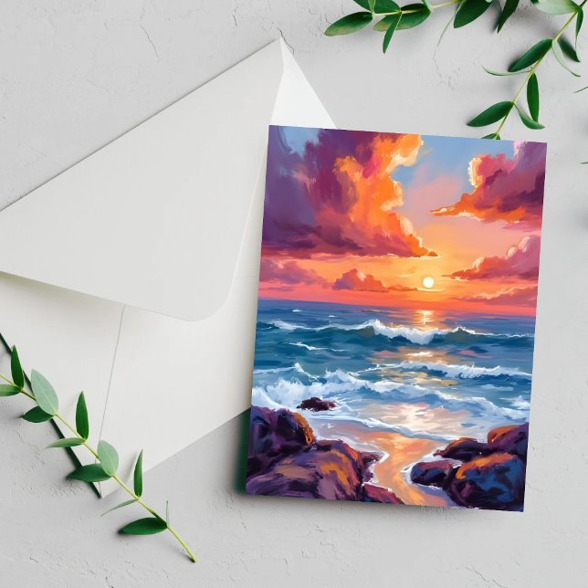 Carte de plage à l'aquarelle pastel de coucher de  (Créateur téléchargé)