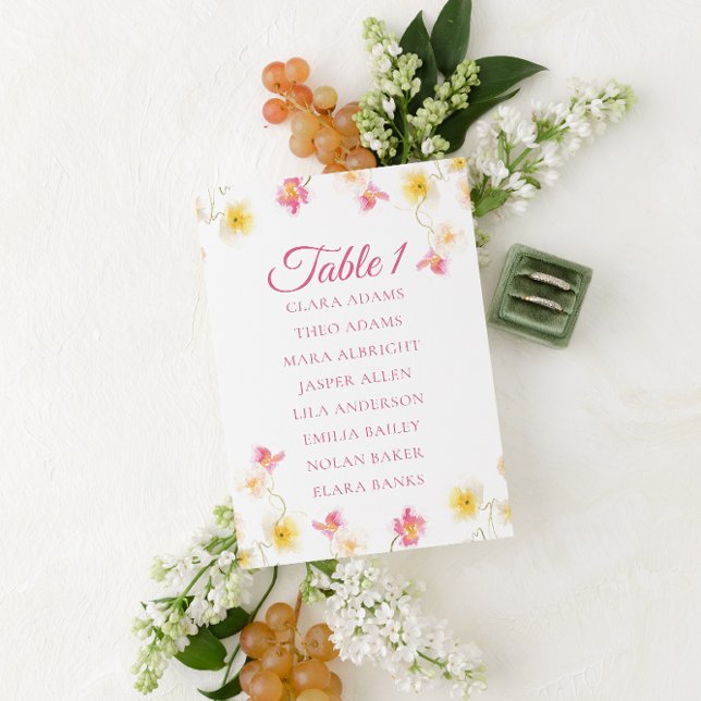 Carte de plan de sièges de mariage à fleurs rose t (Créateur téléchargé)