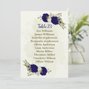 Carte de plan de sièges florale bleu royal beige