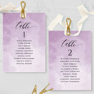 Carte de plan de table à aquarelle violette avec n