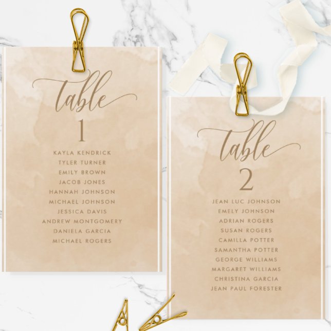 Carte de plan de table à l'aquarelle beige avec no (Créateur téléchargé)