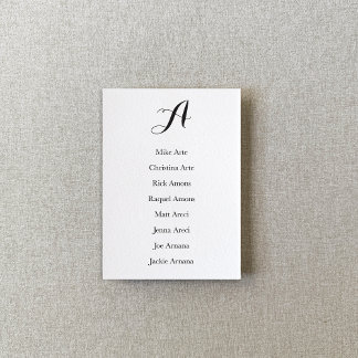 Carte de plan de table à script noir et blanc
