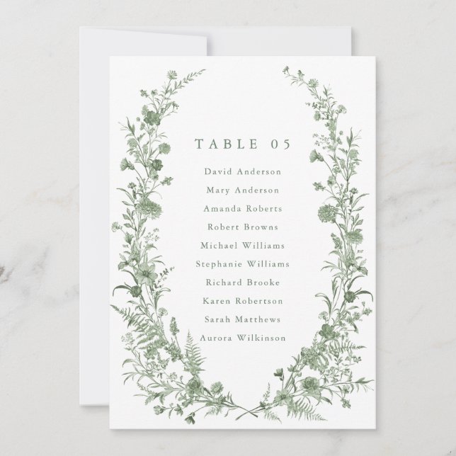 Carte de plan de table Chic Printemps avec feuilla (Devant)