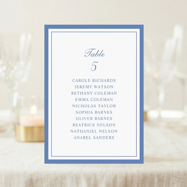 Carte de plan de table de mariage à cadre bleu pou (Créateur téléchargé)