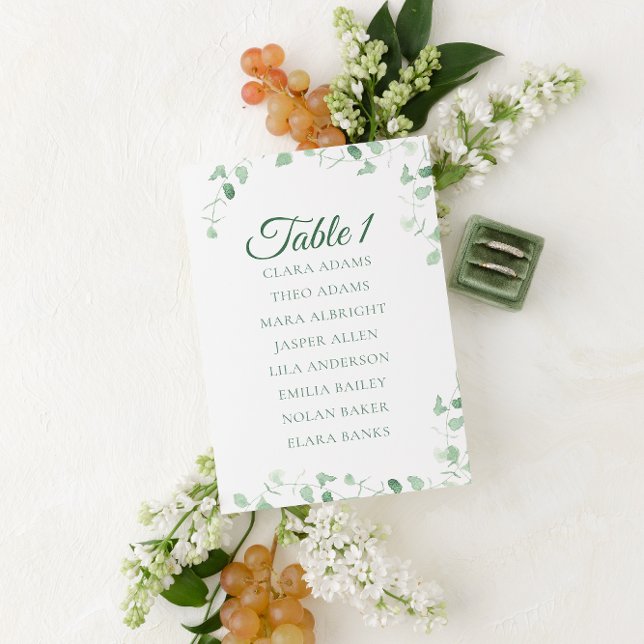 Carte de plan de table de mariage au eucalyptus ve (Créateur téléchargé)