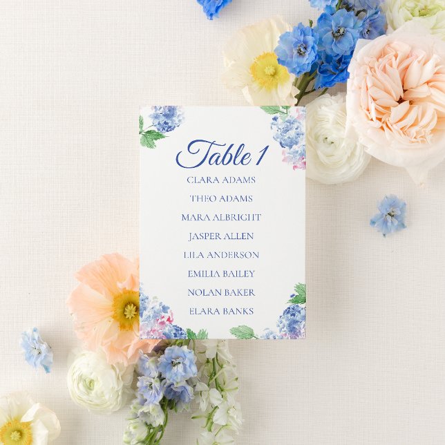Carte de plan de table de mariage aux hortensias b (Créateur téléchargé)