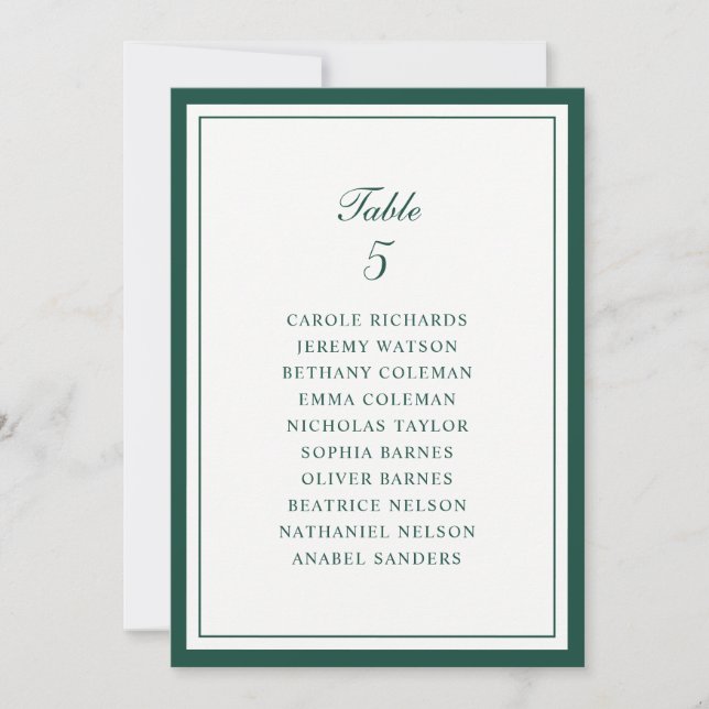 Carte de plan de table de mariage avec cadre vert  (Devant)