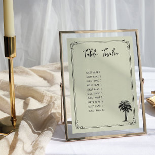 Carte de plan de table de mariage avec palmier vin