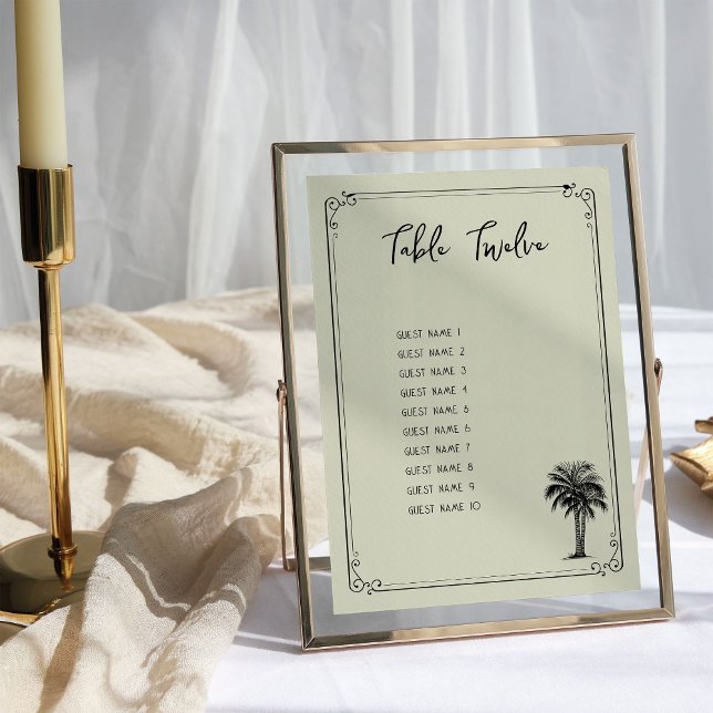 Carte de plan de table de mariage avec palmier vin (Wedding Table Seating Card - from my Vintage Palm Wedding Collection)