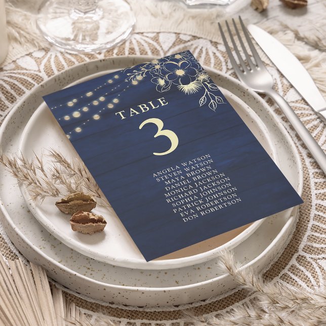 Carte de plan de table de mariage bleu marine (Créateur téléchargé)