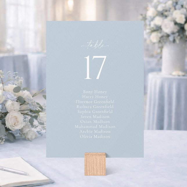 Carte de plan de table de mariage bleu poussiéreux (Créateur téléchargé)