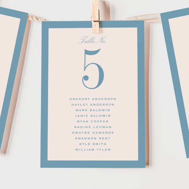 Carte de plan de table de mariage bleu poussiéreux (Créateur téléchargé)