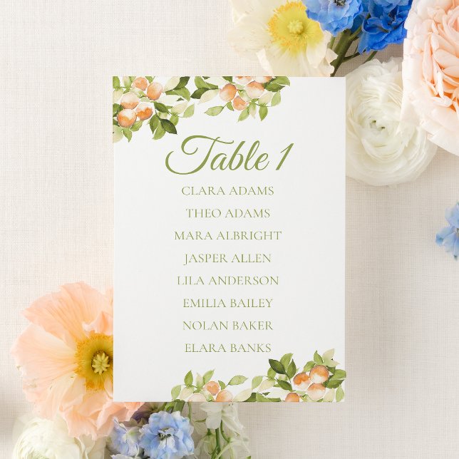 Carte de plan de table de mariage Citrus Orange Fr (Créateur téléchargé)