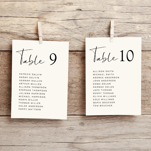 Carte de plan de table de mariage crème écriture m (Créateur téléchargé)