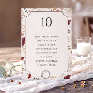 Carte de plan de table de mariage élégante aux fle