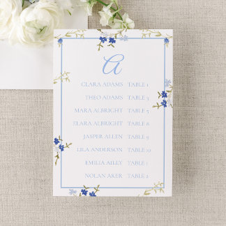Carte de plan de table de mariage élégante bleue e