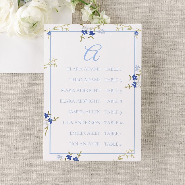 Carte de plan de table de mariage élégante bleue e (Créateur téléchargé)