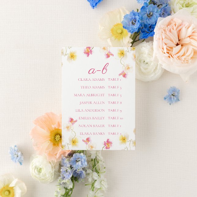 Carte de plan de table de mariage floral rose roma (Créateur téléchargé)