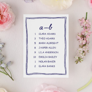 Carte de plan de table de mariage gribouillée bleu