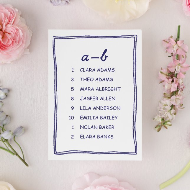 Carte de plan de table de mariage gribouillée bleu (Créateur téléchargé)
