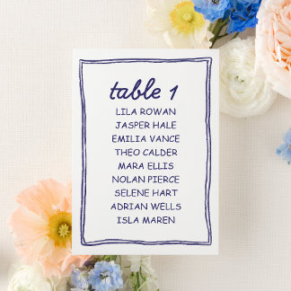 Carte de plan de table de mariage gribouillée bleu