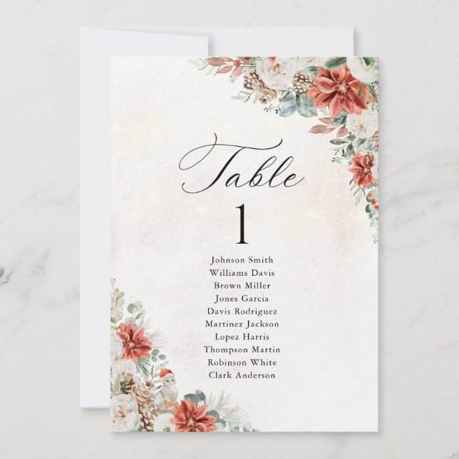 Carte de plan de table de mariage hivernal (Devant)