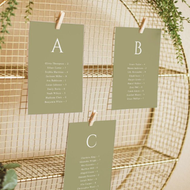 Carte de plan de table de mariage Matcha alphabéti (Créateur téléchargé)
