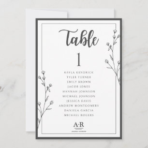 Carte de plan de table de mariage minimaliste noir