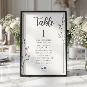 Carte de plan de table de mariage minimaliste noir