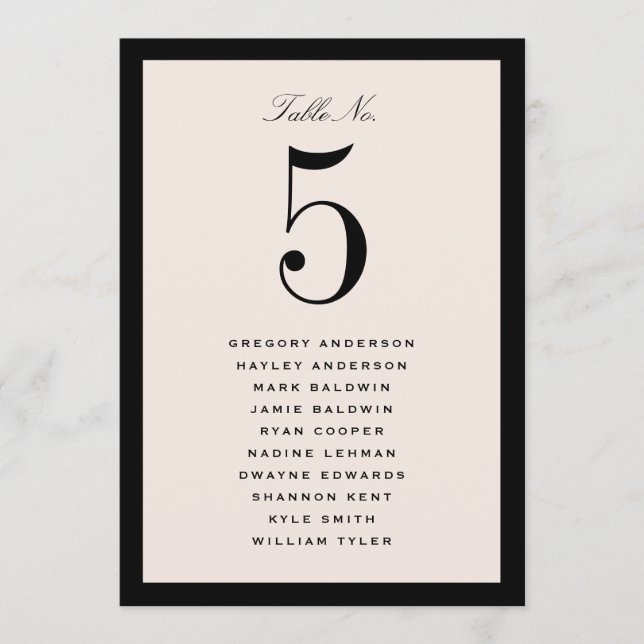 Carte de plan de table de mariage noir (Devant)