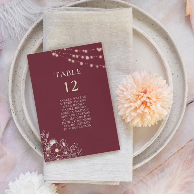Carte de plan de table de mariage or Bourgogne (Créateur téléchargé)