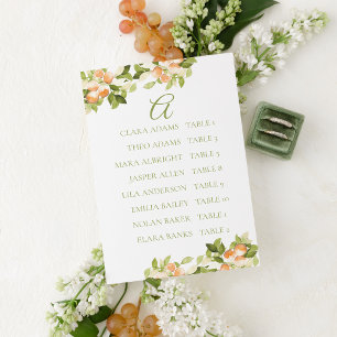 Carte de plan de table de mariage orange vif