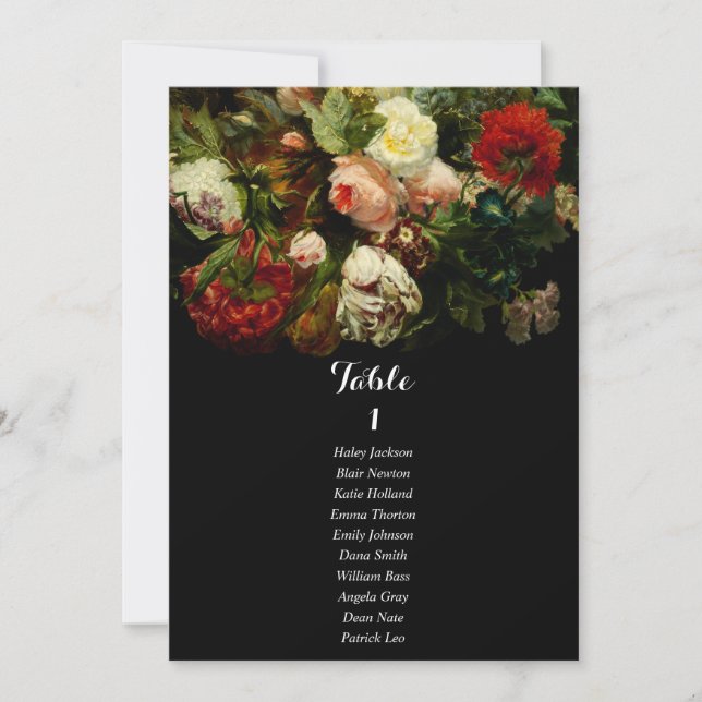 Carte de plan de table de mariage romantique sombr (Devant)