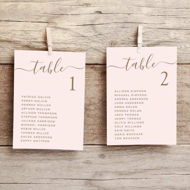 Carte de plan de table de mariage rose chic écritu (Créateur téléchargé)