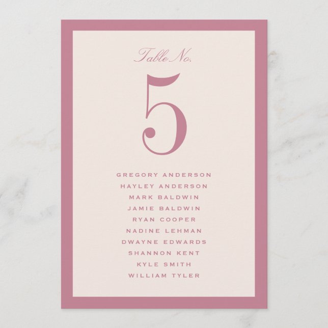 Carte de plan de table de mariage rose poussiéreux (Devant)