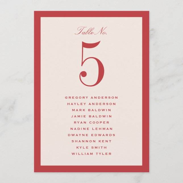 Carte de plan de table de mariage rouge (Devant)